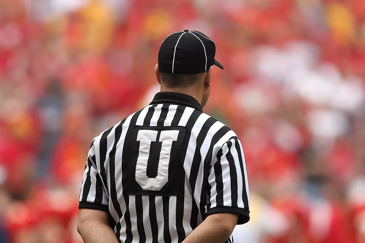 umpire, football, american football, sports official, football referee, judge, sport, field, game, official, stadium, iowa state, decisions, bowl game, colorful