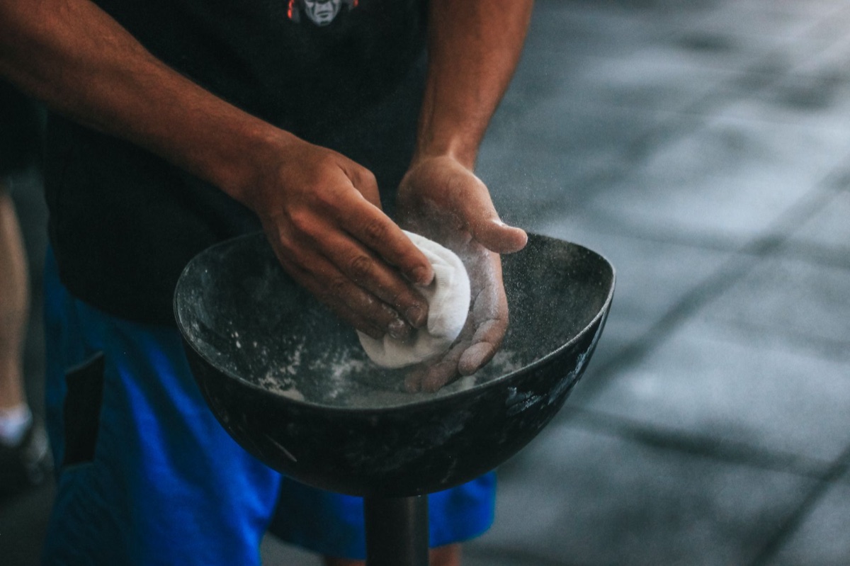 Close up of chalk dust after a gymnastics routine