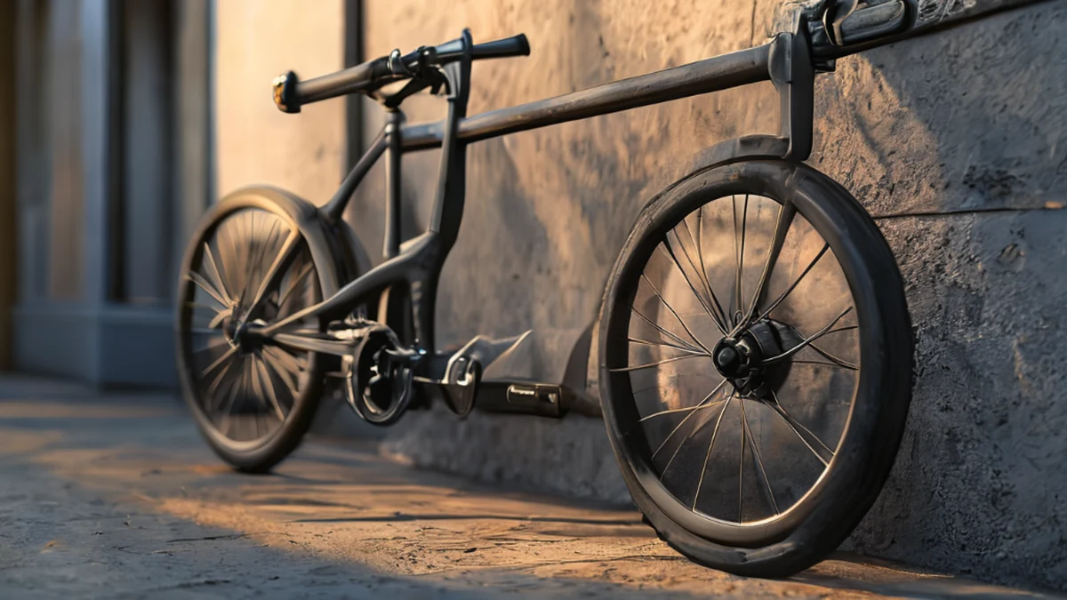 鋼製自転車ラックブラケット、ダークグレー、角形、テクスチャー、コンクリート上に温かい光の下、浅い焦点、写実的、高解像度